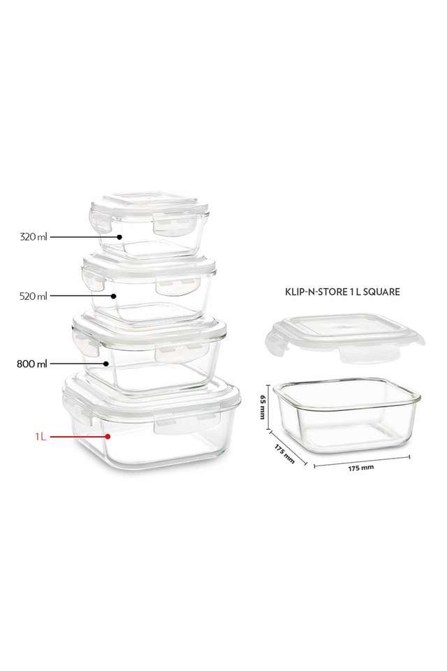 Klip-N-Store-Microwave-&-Oven-Safe-Gift-Set-Glass-Storage-Container-1-L-Round-with-Air-Tight-Lid-(Transparent)