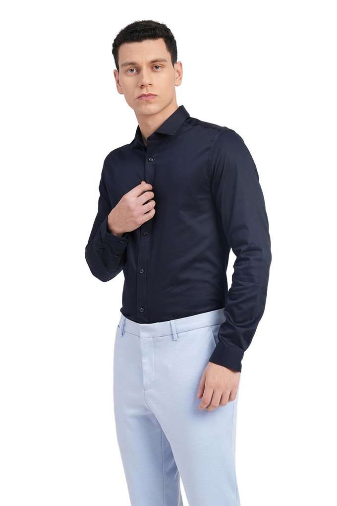 Solid-Cotton-Slim-Fit-Mens-Casual-Shirt
