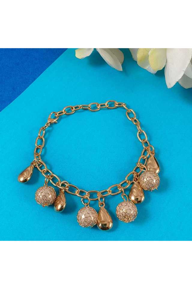 Gold-Plated-Charm-Bracelet-Elegant-Alloy-Bracelet-with-Trendy-Charms-(4.1-cm)