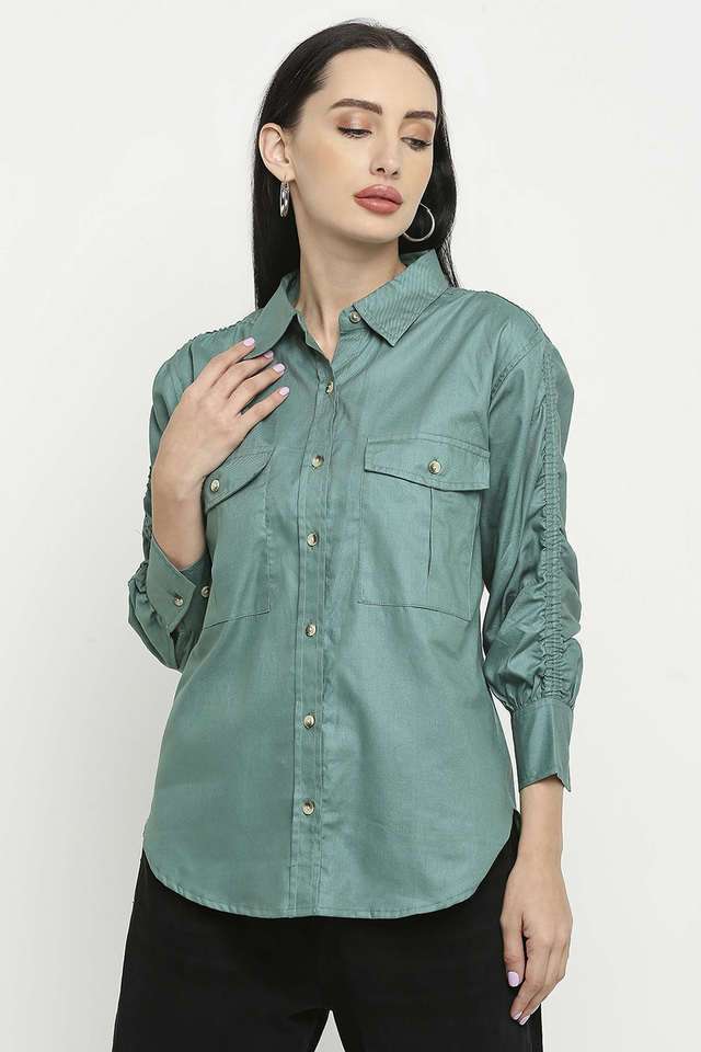 remanika Solid Collared Cotton Women Casual Wear Shirt-picture-20