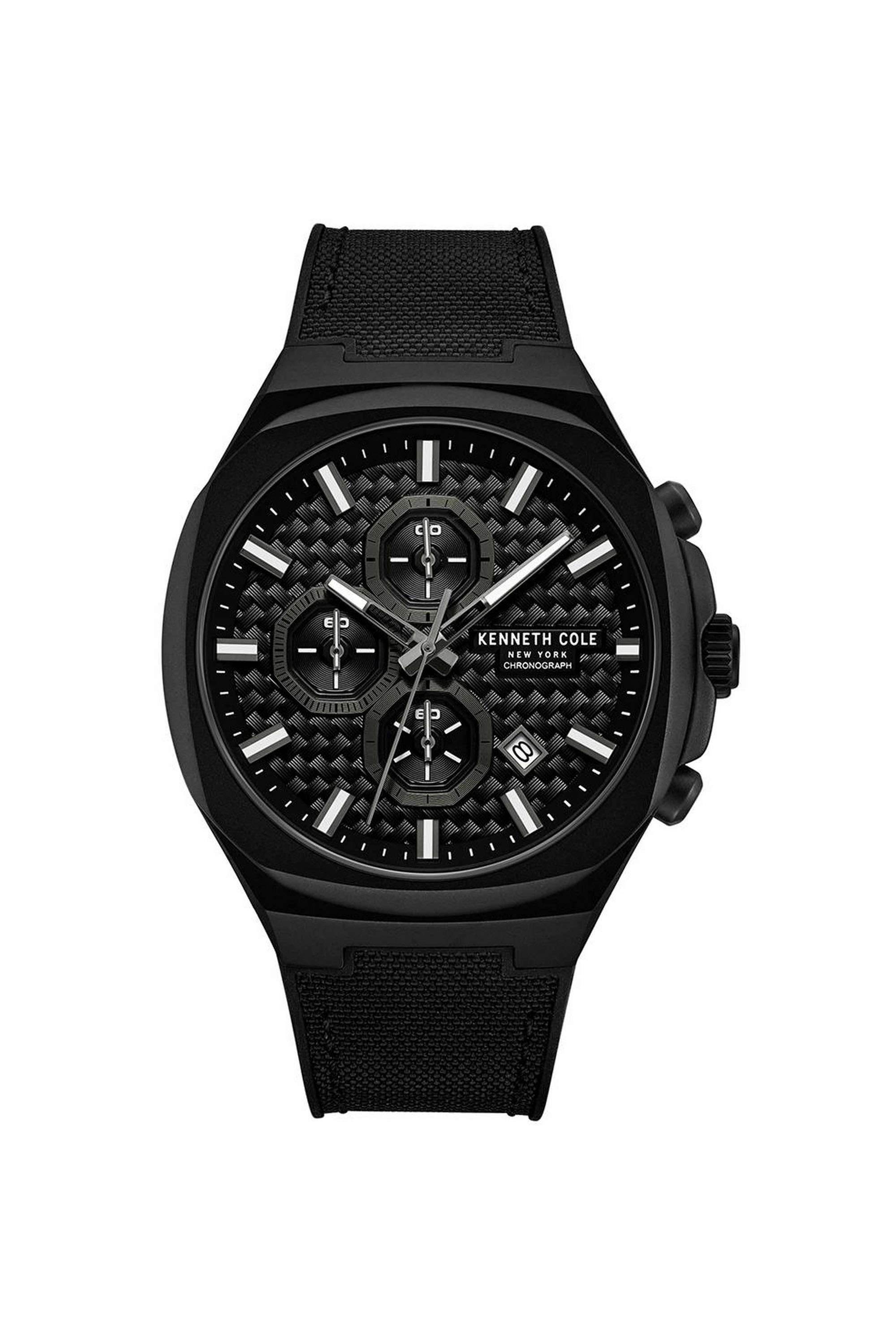 FW24-44-mm-Quartz-Chronograph-Watch-for-Men---Black-Dial-with-Black-Silicone-Strap-(KCWGO0059603MN)