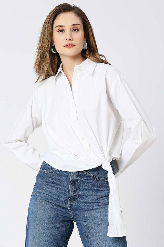 Solid Collared Cotton Women Casual Wear Shirt-image-27