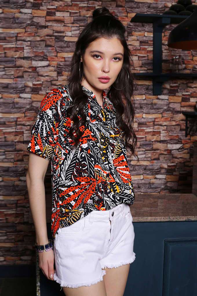 sera Printed Polyester Collared Women Top-picture-29