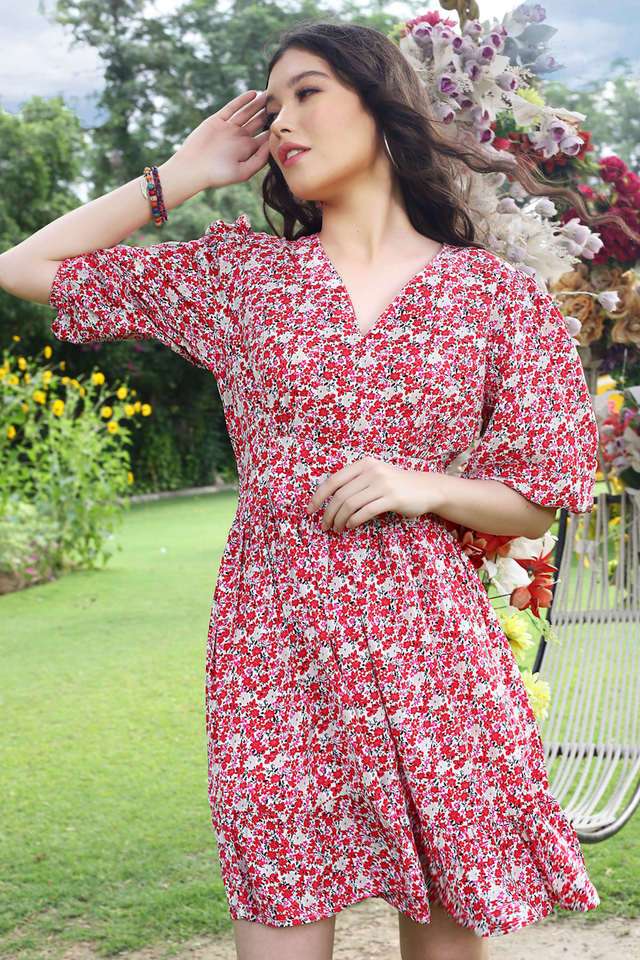 sera Printed V-Neck Polyester Women Dress-picture-19