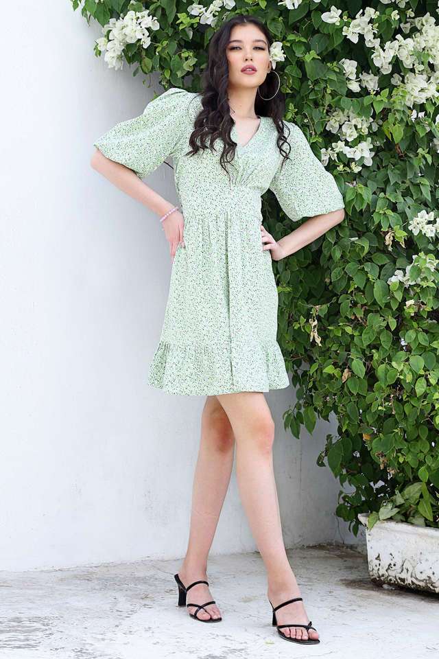 sera Printed V-Neck Polyester Women Dress-picture-39