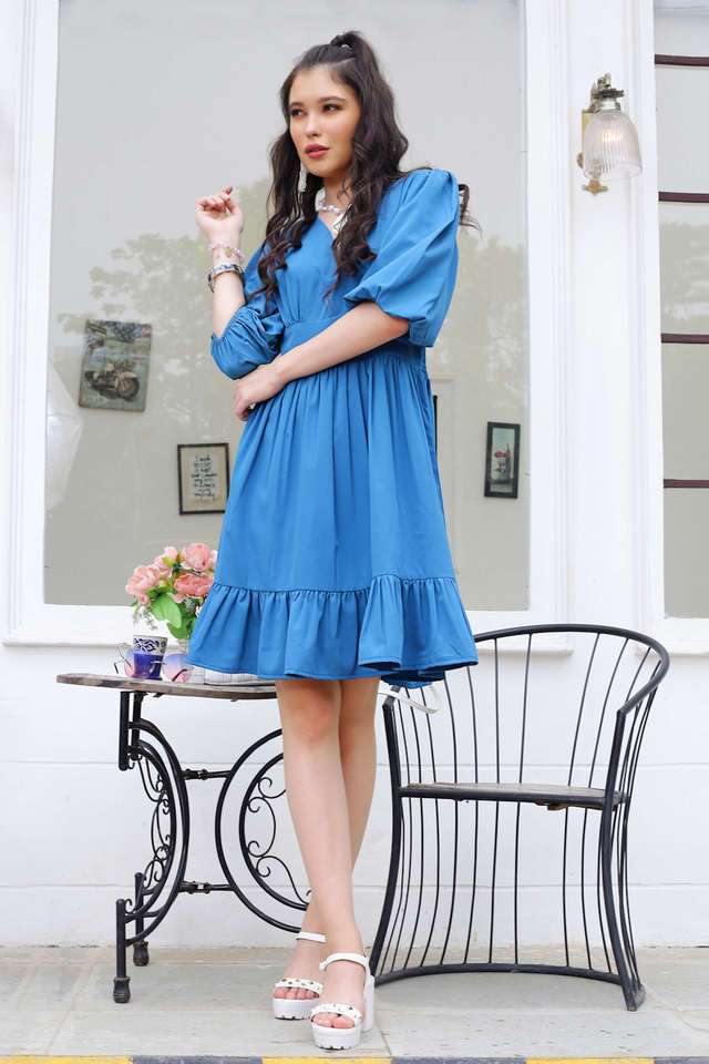 sera Solid V-Neck Polyester Women Dress-picture-18