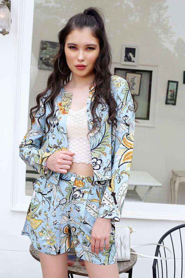 Floral Round Neck Viscose Women Casual Wear Jacket
