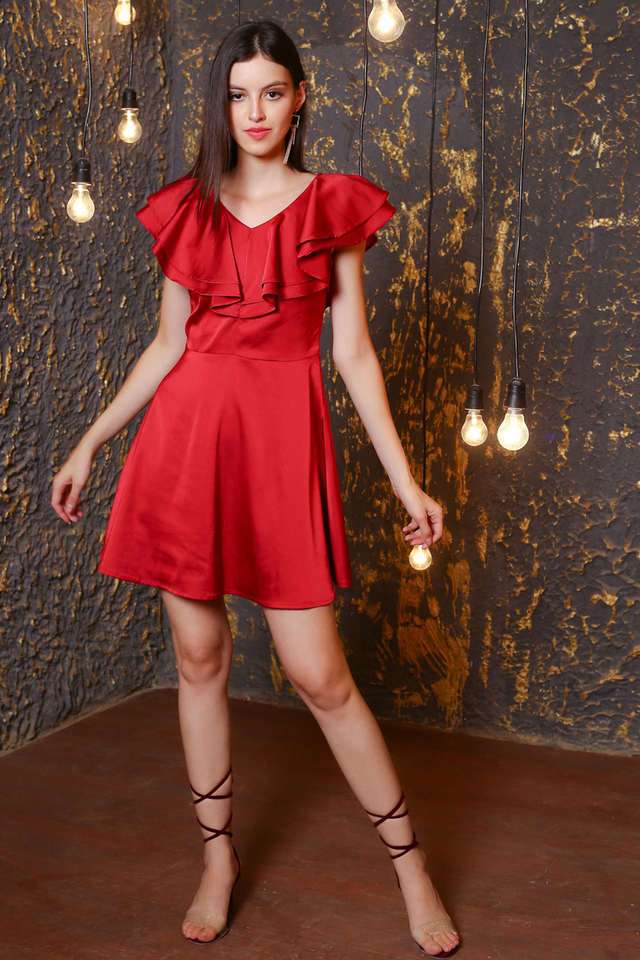 sera Solid V-Neck Polyester Women Dress-picture-30