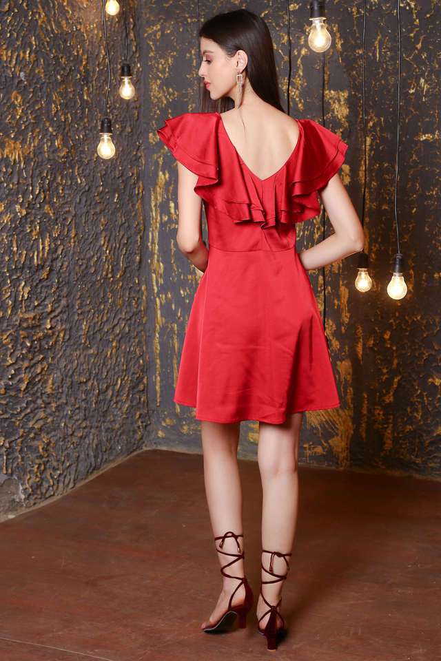 Buy Sera red Solid Polyester V Neck Women's Maxi Dress Shoppers Stop