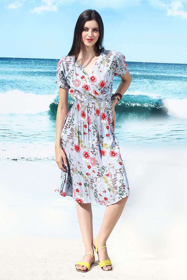 sera Printed V-Neck Polyester Women Dress-picture-16