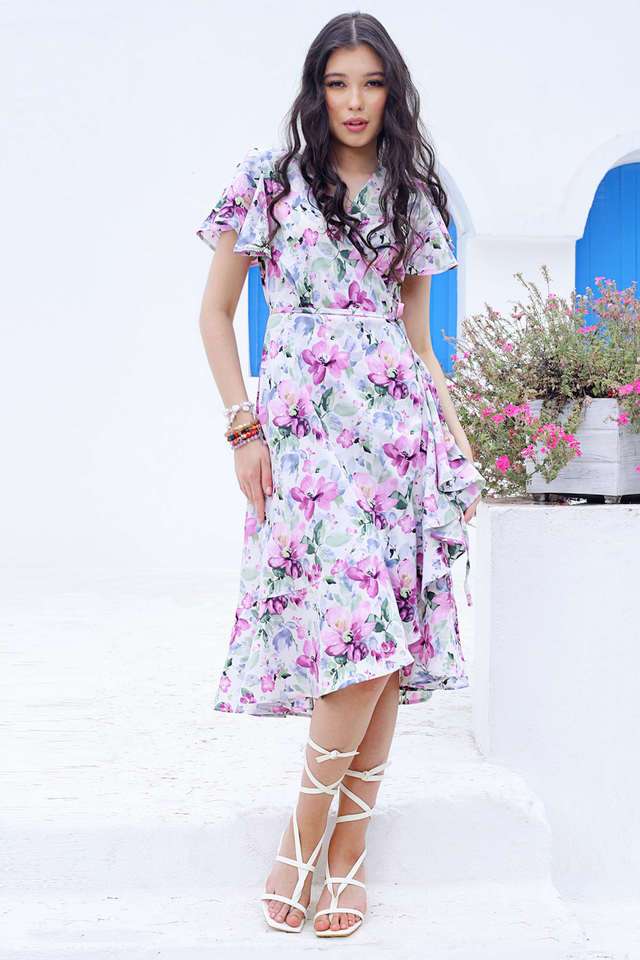 sera Printed V-Neck Polyester Women Dress-picture-17