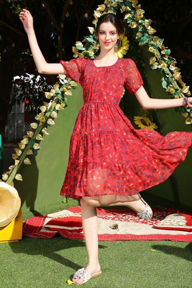 sera Printed Round Neck Polyester Women Dress-picture-15