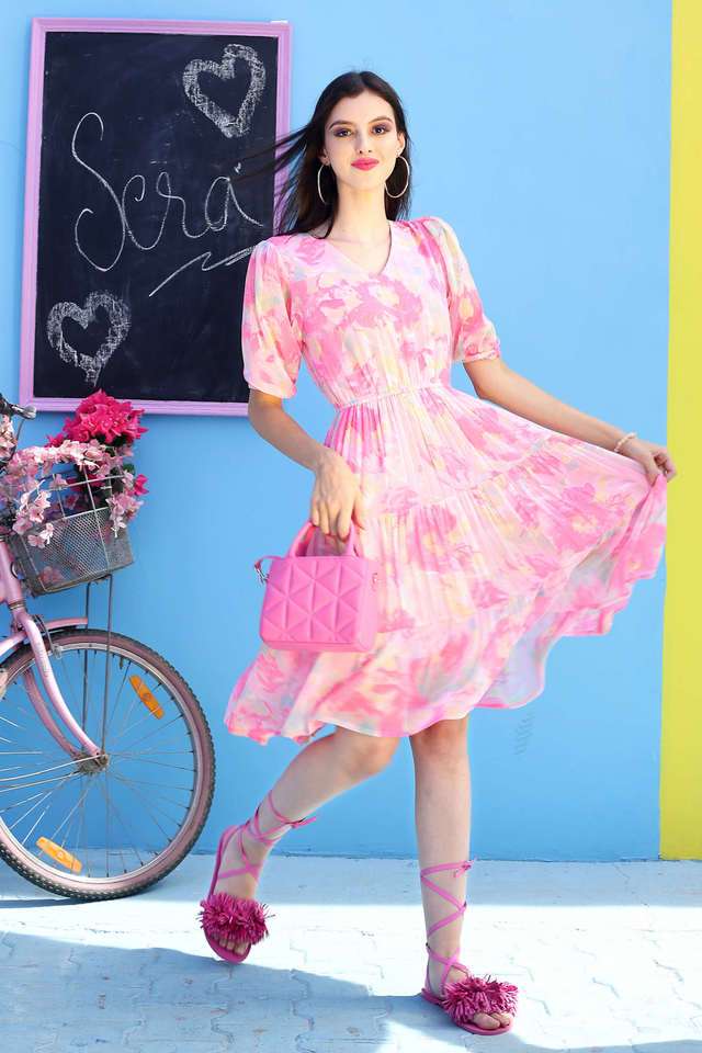 sera Printed V-Neck Polyester Women Dress-picture-11