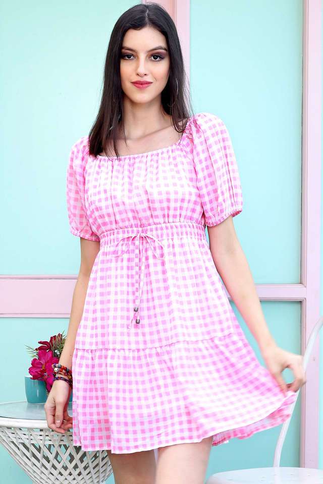 sera Checks Square Neck Cotton Women Dress-picture-33