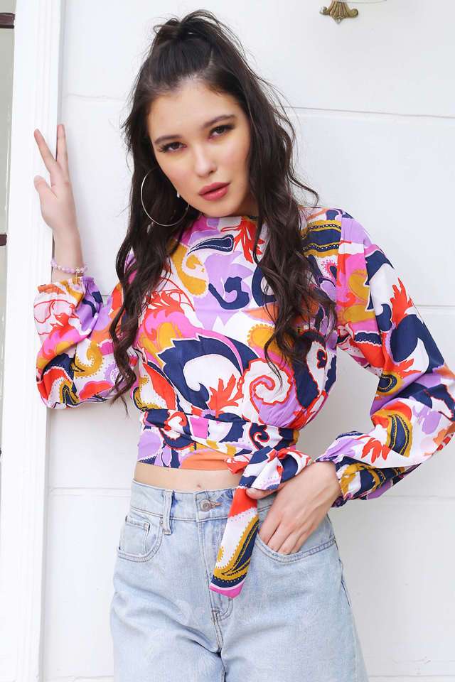 sera Printed Satin Boat Neck Women Top-picture-29
