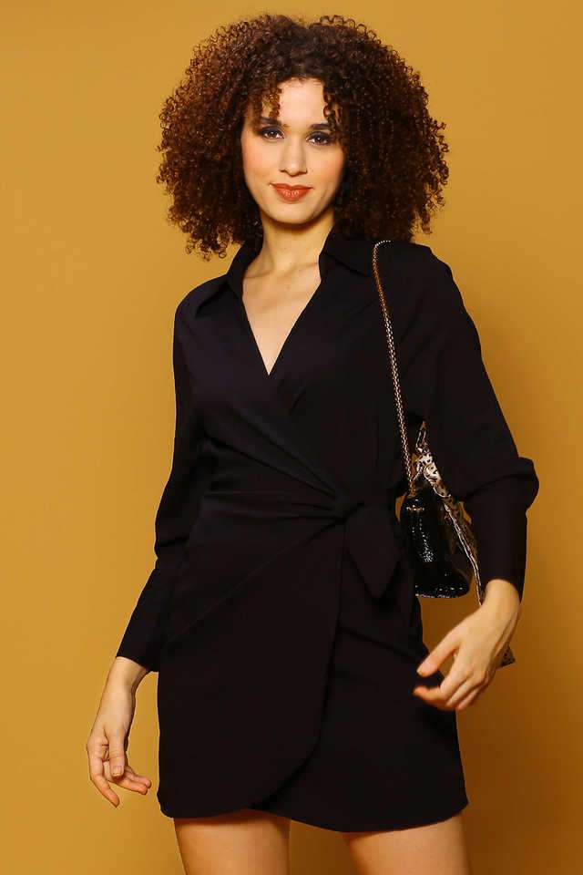 sera Solid V-Neck Polyester Women Dress-picture-40