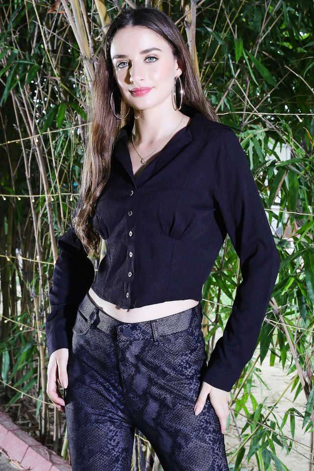 sera Solid Polyester Collared Women Top-picture-20