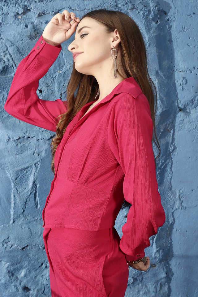 sera Solid Polyester Collared Women Top-picture-37