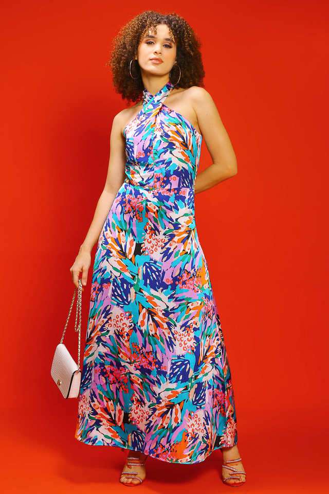 Printed Halter Neck Polyester Women Dress-image-28