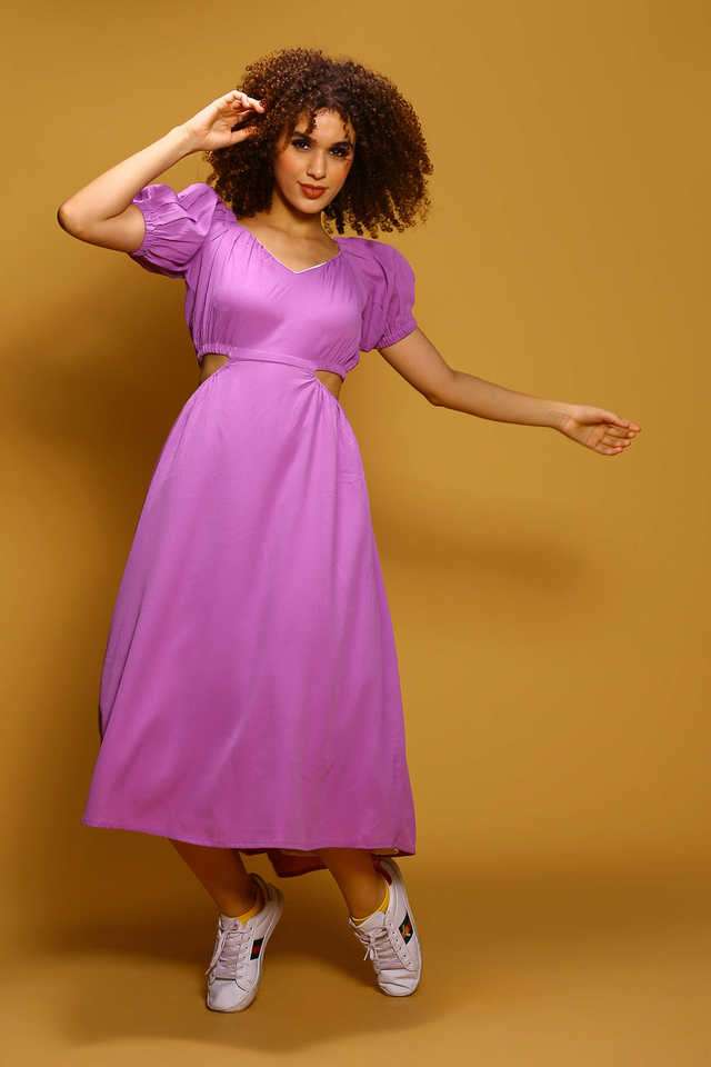 sera Solid V-Neck Polyester Women Dress-picture-31