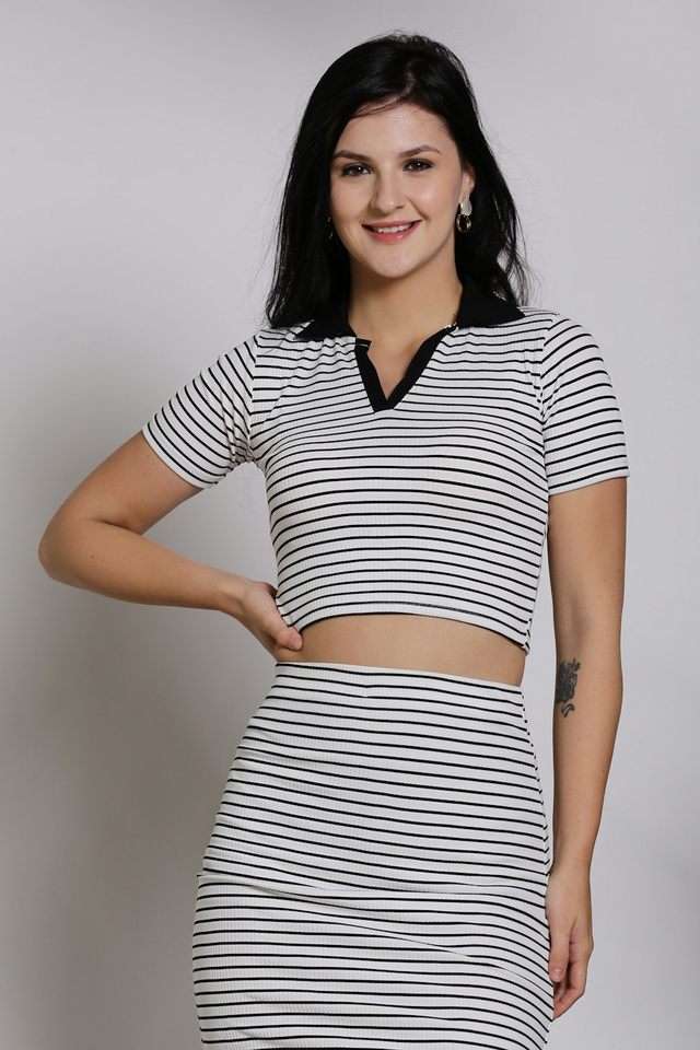 sera Stripes Polyester Collared Women Top-picture-30