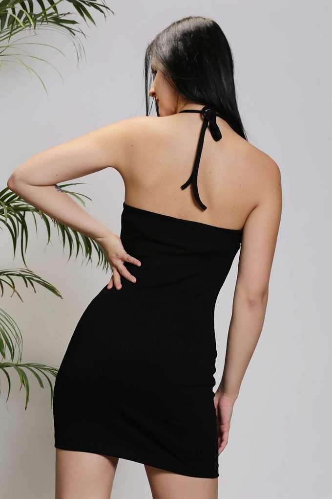 Buy Sera Black Solid Halter Neck Polyester Women's Mini Dress