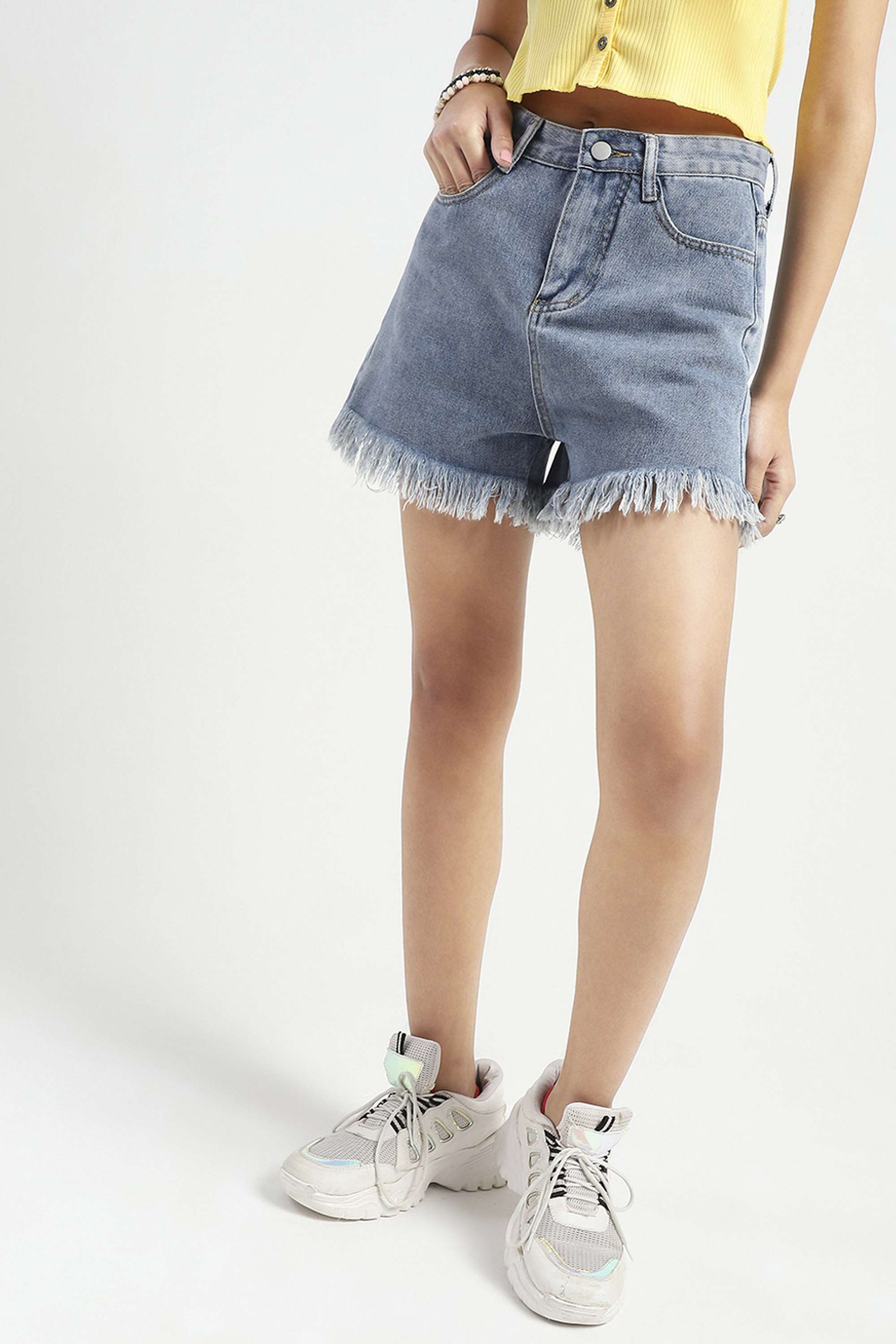 Buy Sera blue Frayed Hem Denim Shorts Shoppers Stop