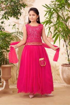 Embroidered Georgette Regular Fit Girls Lehenga Choli Set-image-15