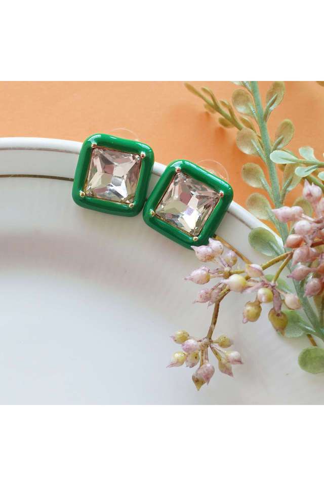 Stylish-Green-Square-Stud-Earrings