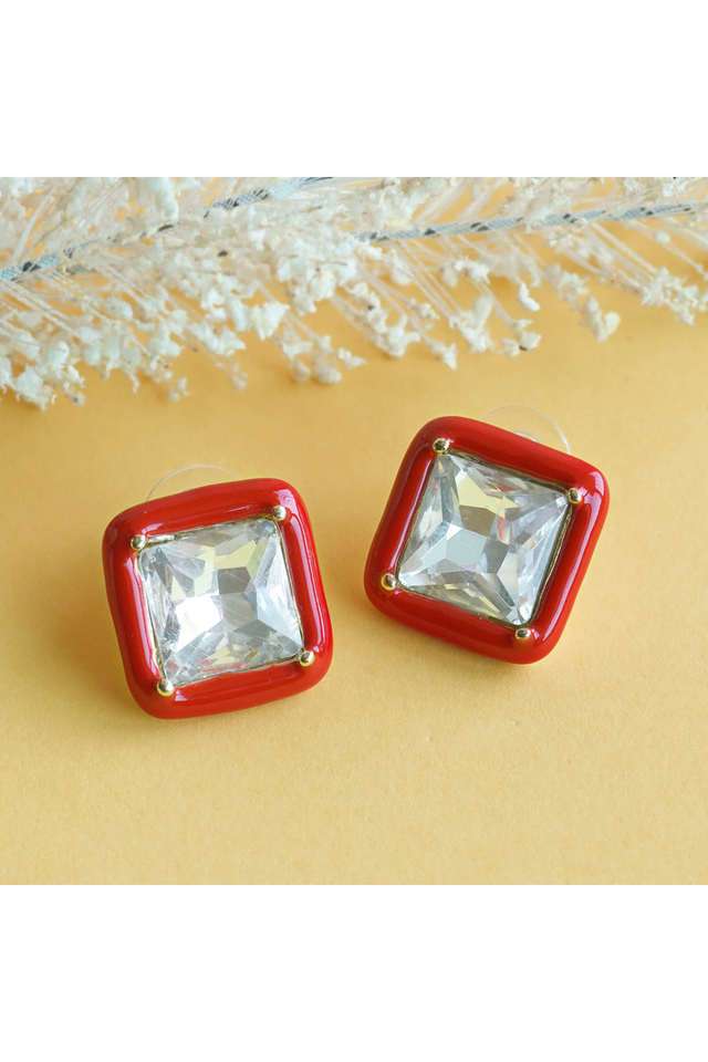 Stylish-Red-Square-Stud-Earrings