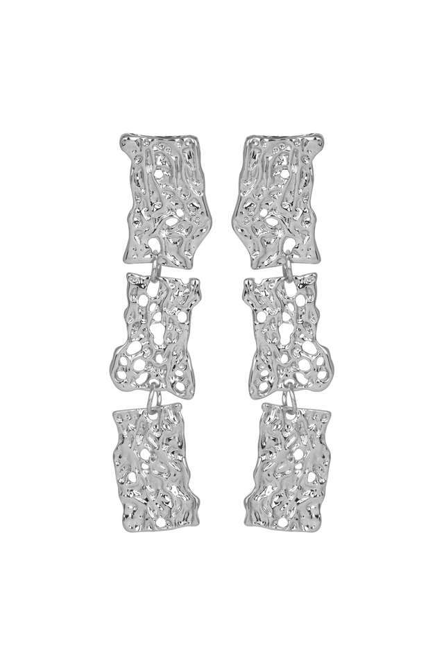 Silver-Long-Designer-Earings-Carved-With-3---Layered-Panel