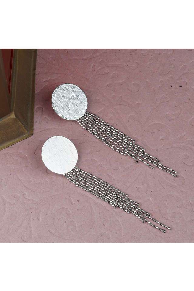 Silver-Designer-Earrings-With-Waterfall-Mesh-Chain-Design-Danglers-For-Women