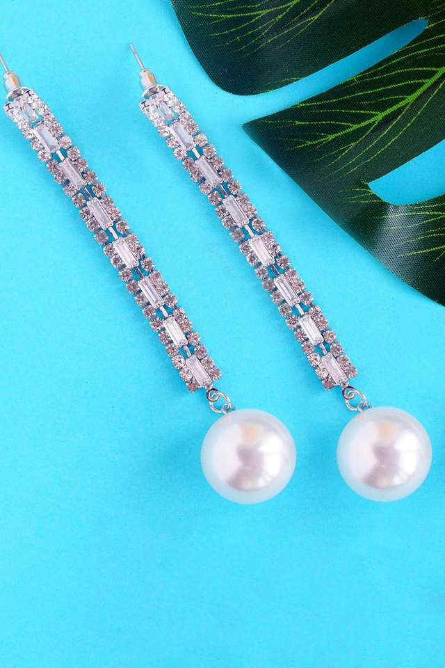 CZ-Stone-Glossy-Party-Wear-Silver-Pearl-Drop-Earring