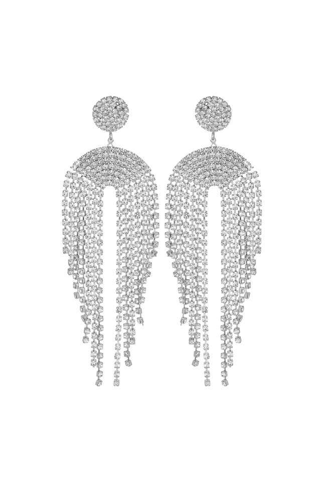 Silver-Designer-Long-Earings-With-Cz-Stone-Chains-Chandeliers
