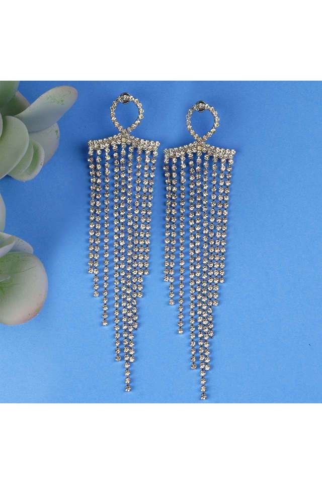 Silver-Designer-Earrings-With-Waterfall-Cz-Stones-Chain-Design-Danglers-For-Women