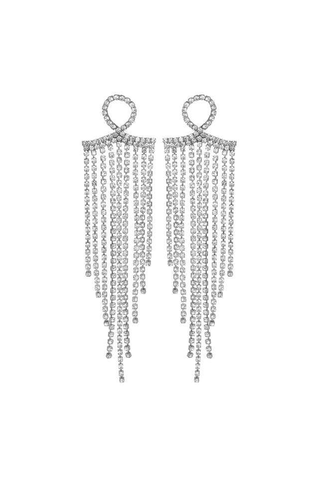 Silver-Designer-Earrings-With-Waterfall-Cz-Stones-Chain-Design-Danglers-For-Women
