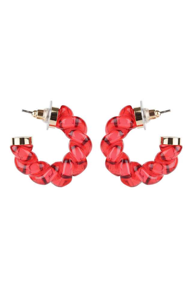 Gold-Toned-Twisted-Red-Semi-Hoop-Earrings
