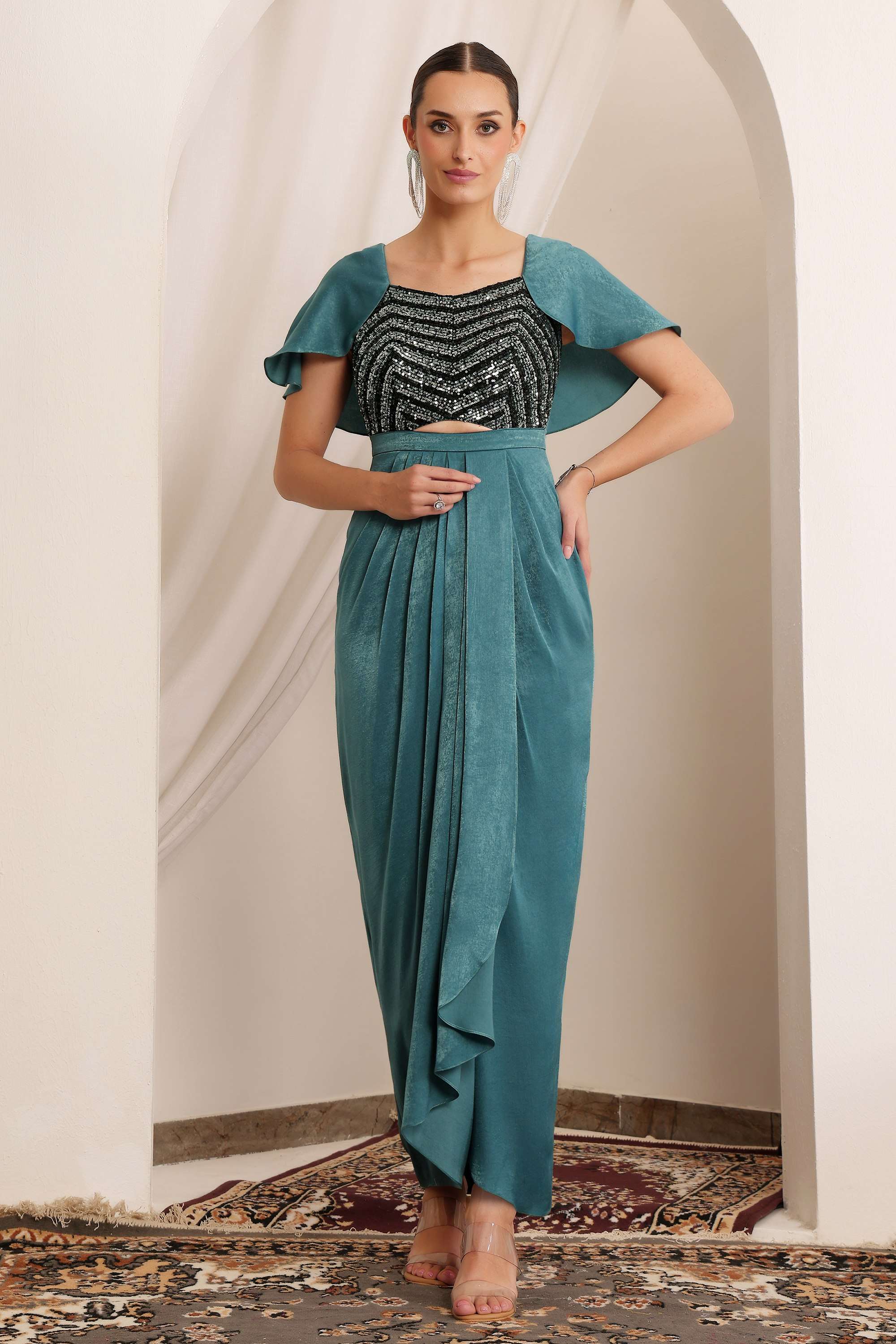 miss chase Embellished Sweetheart Neck Satin Women Dress-picture-26