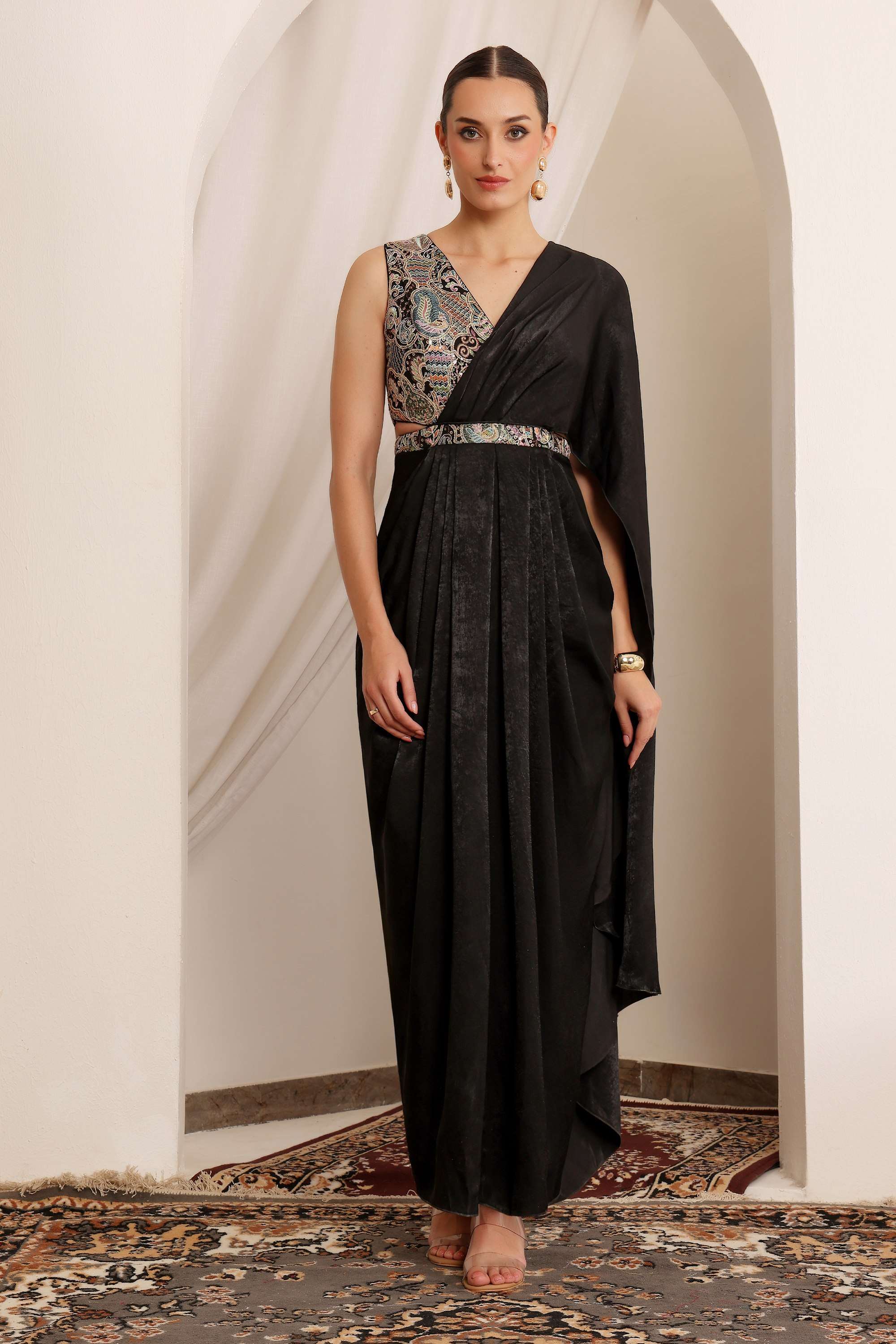 miss chase Embroidered V-Neck Satin Women Dress-picture-26