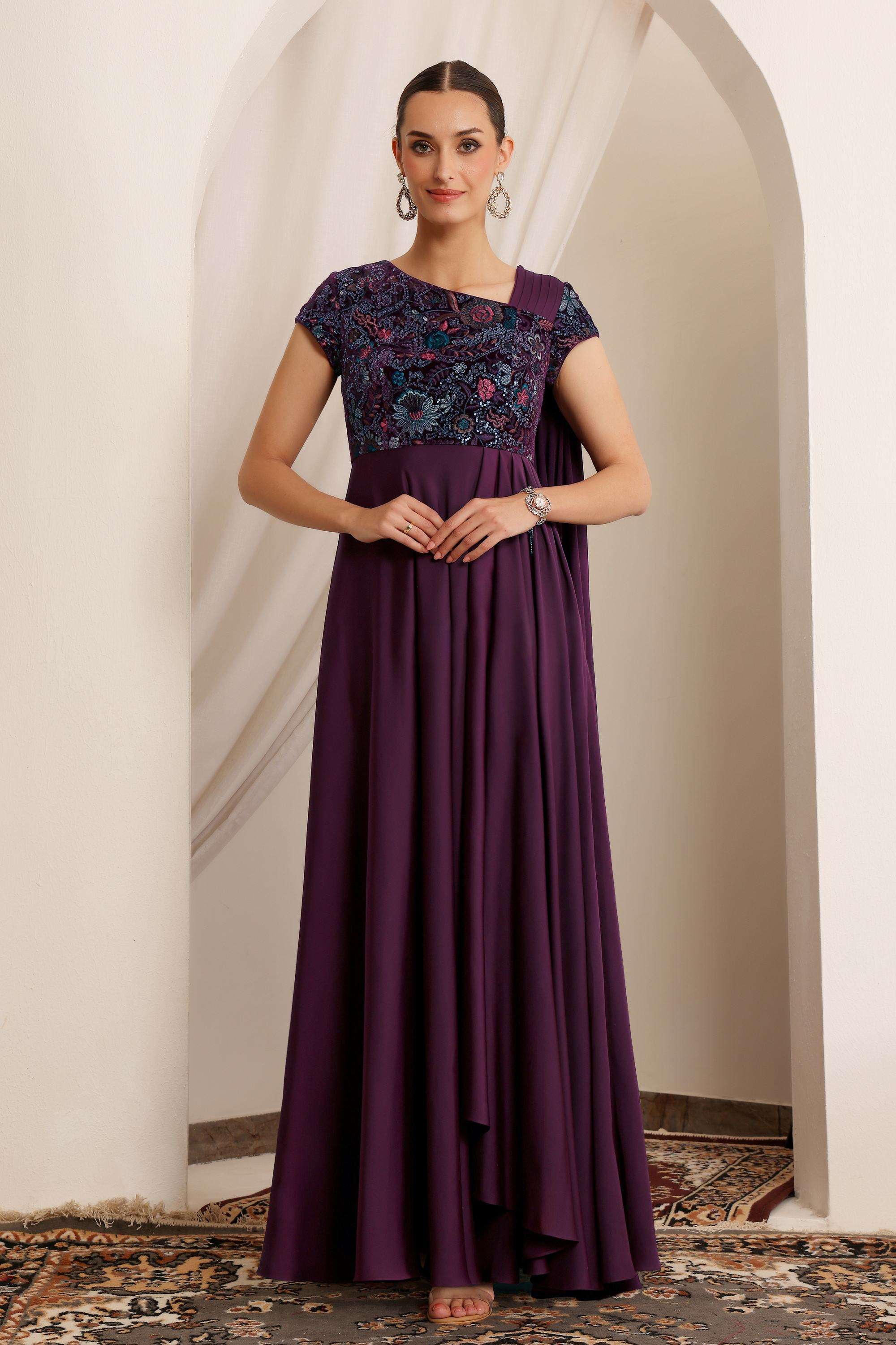 Embroidered V-Neck Satin Women Dress-image-47