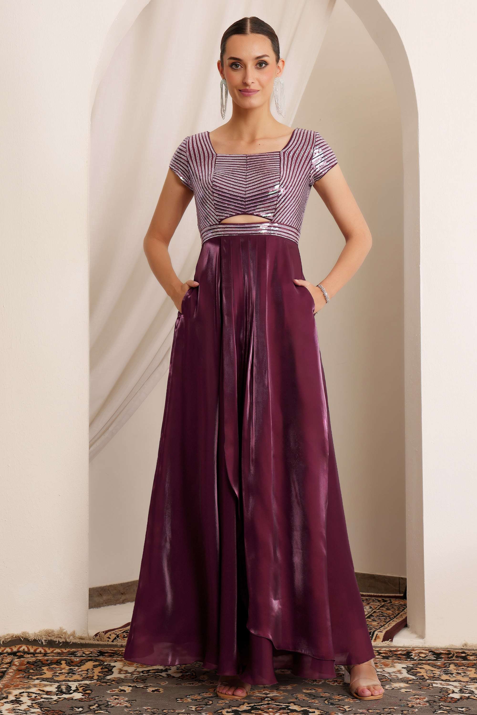 Embellished Sweetheart Neck Satin Women Dress-image-49