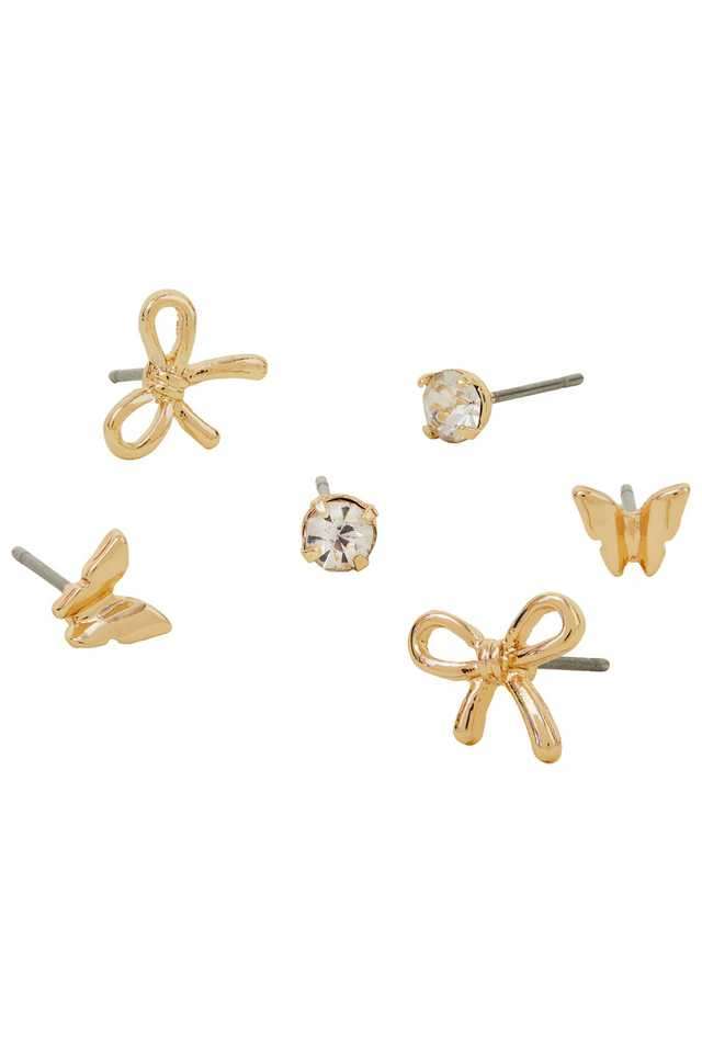 Gold-Butterfly-Bow-Stud-Earrings-Set-Of-3