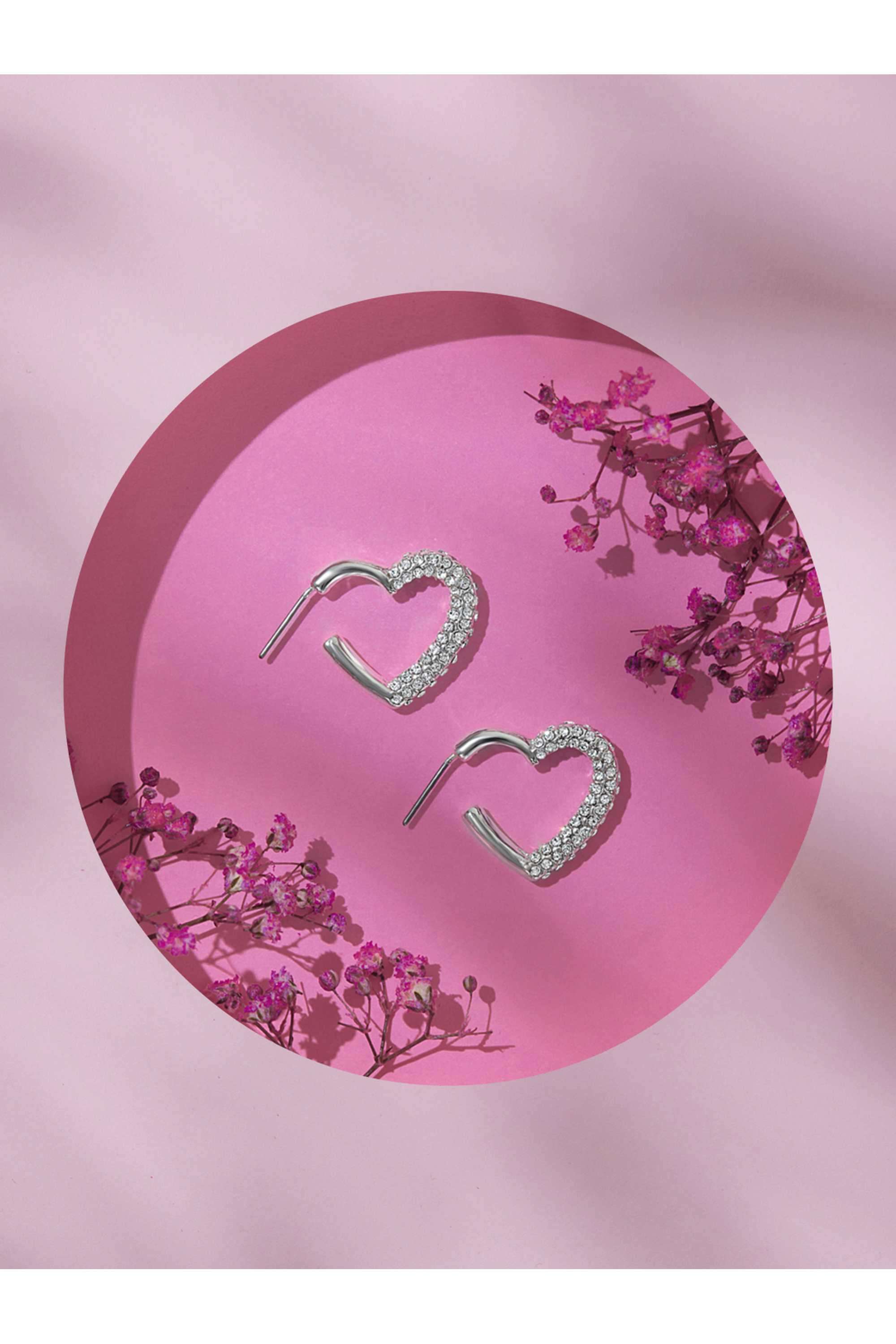 Women-Silver-Pave-Heart-Hoop-Earrings
