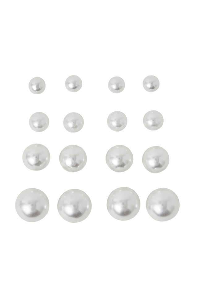 White-Faux-Pearl-Stud-Earrings-Pack-Of-8