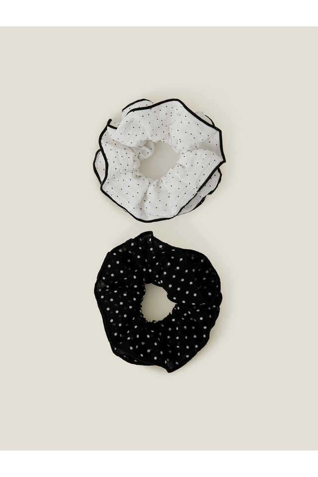 Black-&-White-Polka-Dot-Frill-Hair-Scrunchies-Set-Of-2