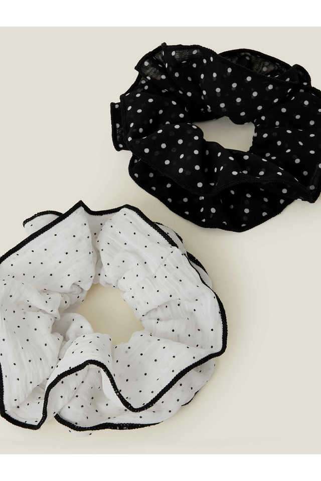Black-&-White-Polka-Dot-Frill-Hair-Scrunchies-Set-Of-2