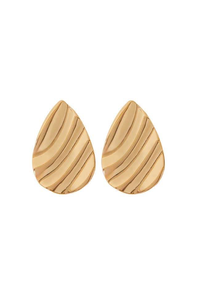 Gold-Ripple-Teardrop-Stud-Earrings