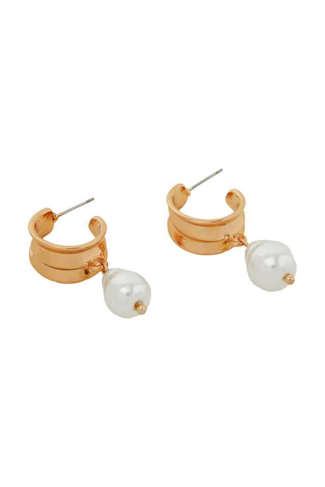 Chunky-Hoop-Pearl-Gold-Drop-Earrings