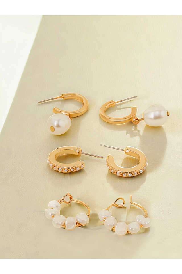 Set-Of-Three-Pearl-Hoop-Pack-Gold-Earrings