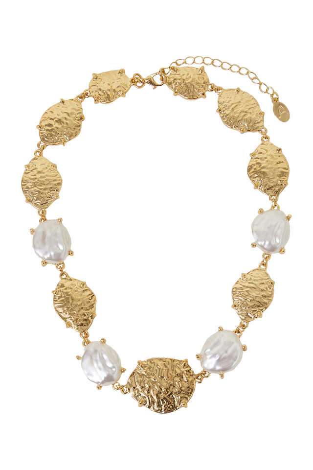 Gold-Pearl-Molten-Disc-Necklace